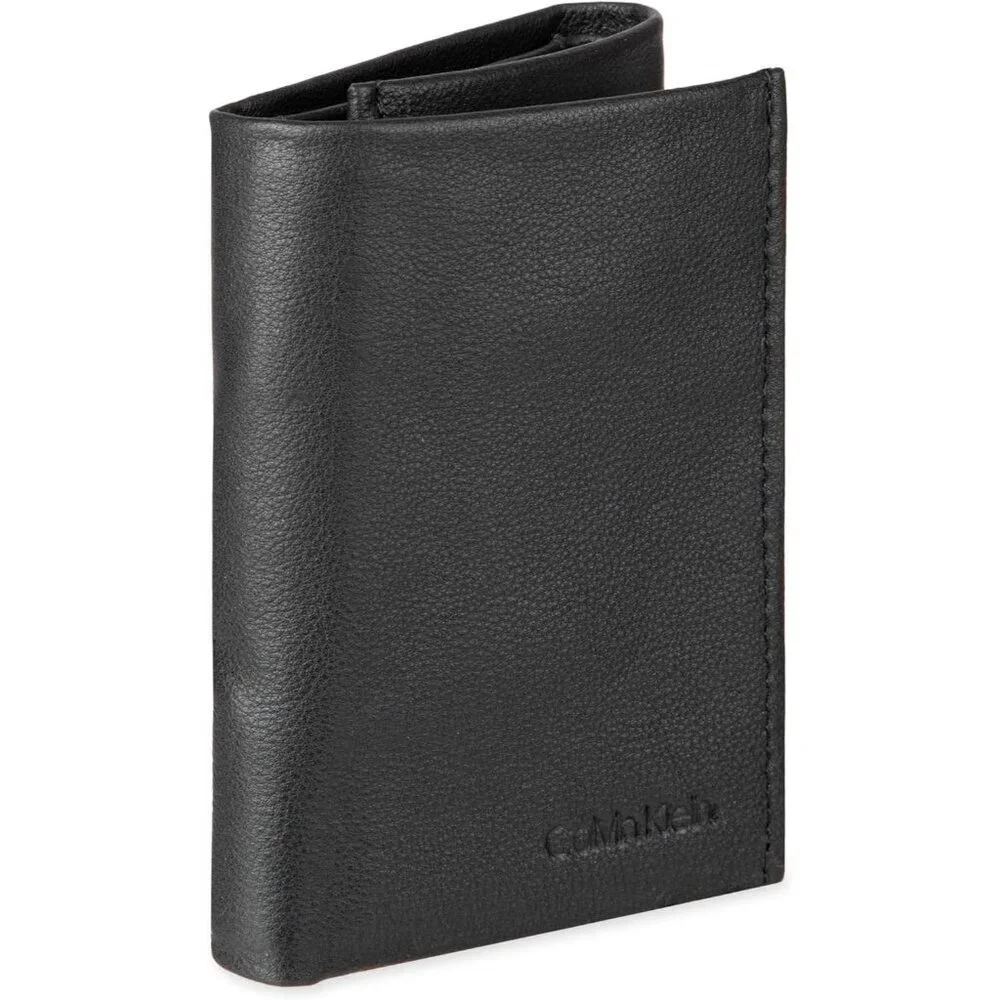 Men's Stylish Black Leather Trifold Wallet Card Slots Slip Pockets Designed
